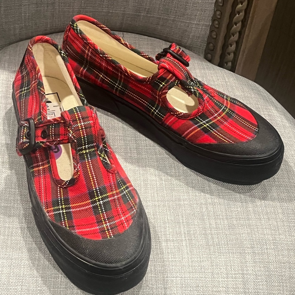 Red Plaid Mary Jane Shoes vans size 8 - Picture 4 of 5